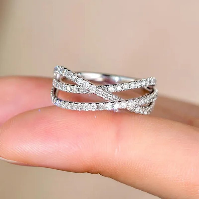 Simple Cross Twist Design Wedding Rings for Woman Full Paved CZ Stone Exquisite Female Finger - ring Statement Jewelry Anniversary Gift - WORLD TIME VISITS