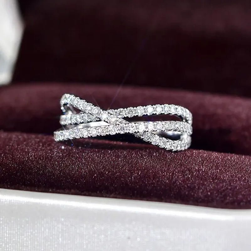 Simple Cross Twist Design Wedding Rings for Woman Full Paved CZ Stone Exquisite Female Finger - ring Statement Jewelry Anniversary Gift - WORLD TIME VISITS