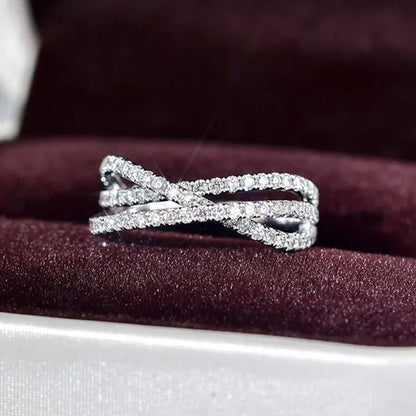 Simple Cross Twist Design Wedding Rings for Woman Full Paved CZ Stone Exquisite Female Finger - ring Statement Jewelry Anniversary Gift - WORLD TIME VISITS