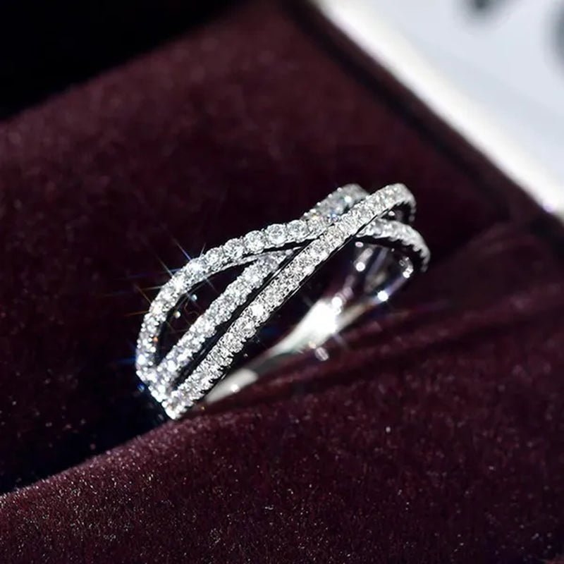 Simple Cross Twist Design Wedding Rings for Woman Full Paved CZ Stone Exquisite Female Finger - ring Statement Jewelry Anniversary Gift - WORLD TIME VISITS