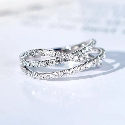 Simple Cross Twist Design Wedding Rings for Woman Full Paved CZ Stone Exquisite Female Finger - ring Statement Jewelry Anniversary Gift - WORLD TIME VISITS