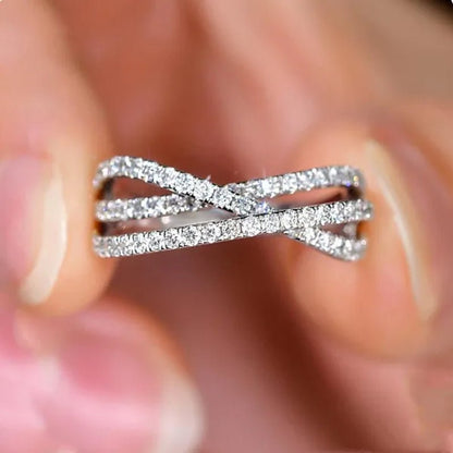 Simple Cross Twist Design Wedding Rings for Woman Full Paved CZ Stone Exquisite Female Finger - ring Statement Jewelry Anniversary Gift - WORLD TIME VISITS