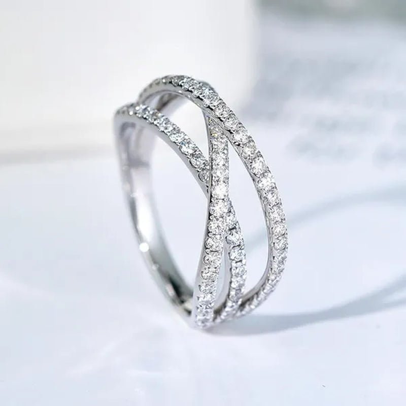 Simple Cross Twist Design Wedding Rings for Woman Full Paved CZ Stone Exquisite Female Finger - ring Statement Jewelry Anniversary Gift - WORLD TIME VISITS