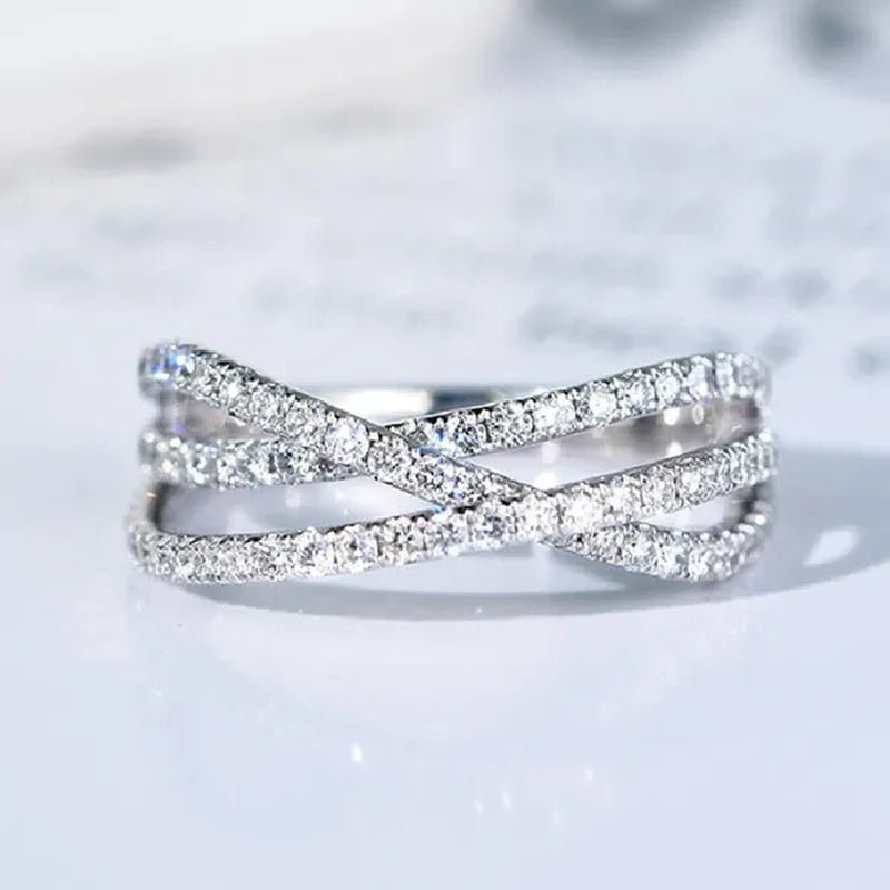Simple Cross Twist Design Wedding Rings for Woman Full Paved CZ Stone Exquisite Female Finger - ring Statement Jewelry Anniversary Gift - WORLD TIME VISITS