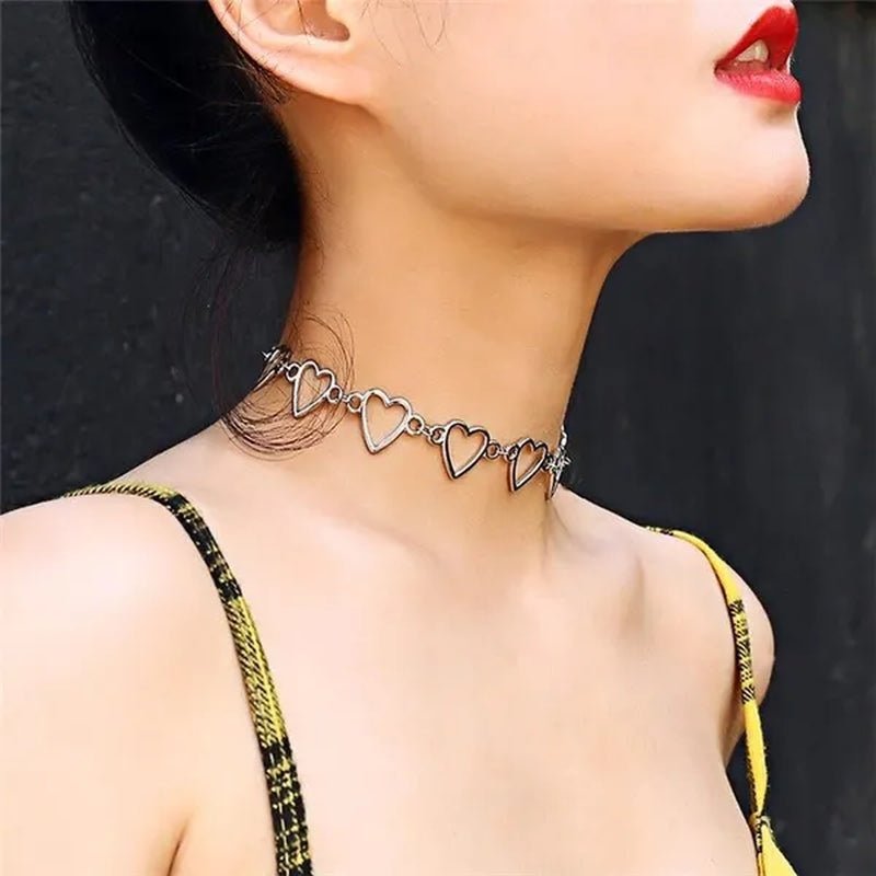 Simple Metal Heart Shape Choker Necklace for Women Fashion Elegant Geometric Collar Punk Jewelry Gift - WORLD TIME VISITS