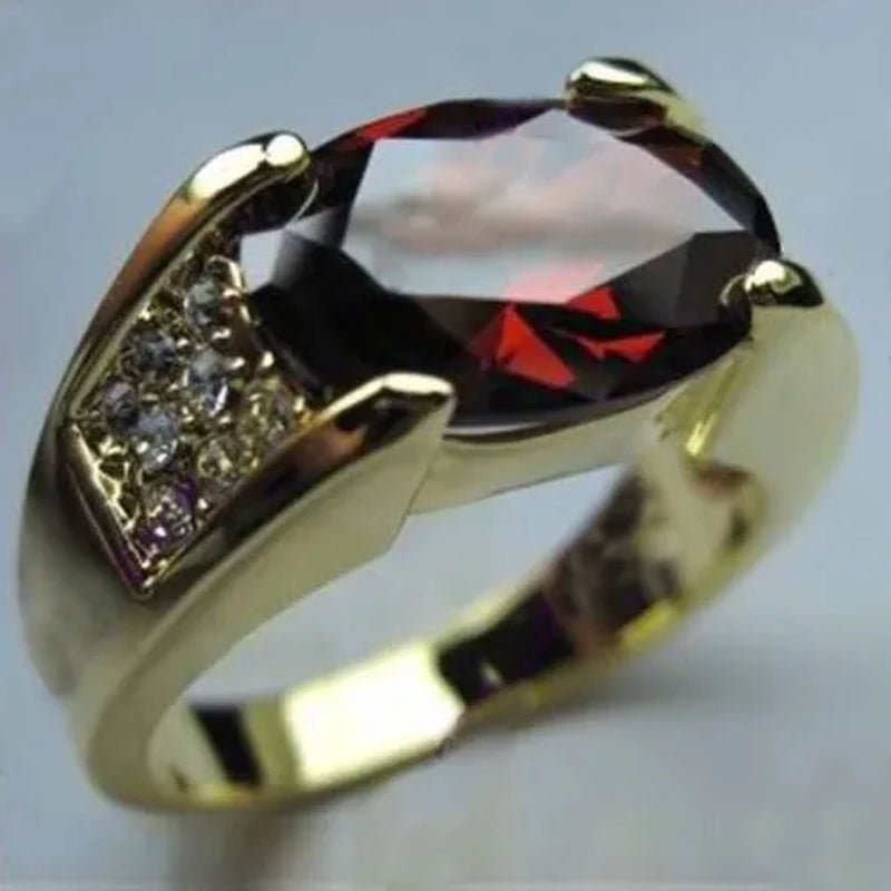 Size 5 - 11 Classic Men's Ruby CZ 18K Golden Plated Band Ring - WORLD TIME VISITS