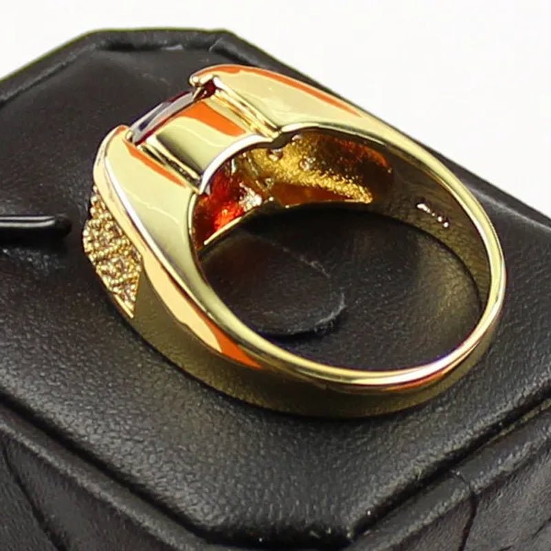 Size 5 - 11 Classic Men's Ruby CZ 18K Golden Plated Band Ring - WORLD TIME VISITS