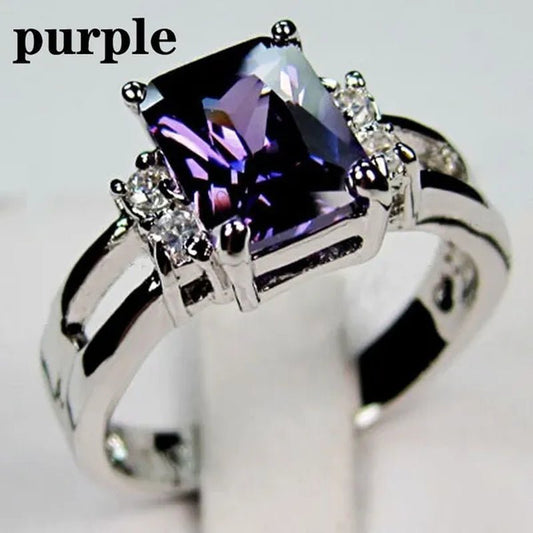 Size 6 - 10 Women Jewelry Amethyst / Blue Sapphire / Black Sapphire Women 925 Silver Plated Engagement Ring (Choice Color and Size ) - WORLD TIME VISITS