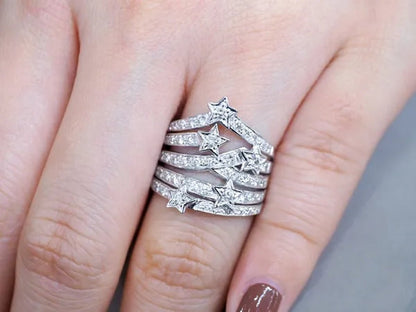 Sparkling 925 Sterling Silver Natural Gemstone White Sapphire Diamond Star Ring Bride Wedding Engagement Fine Jewelry - WORLD TIME VISITS