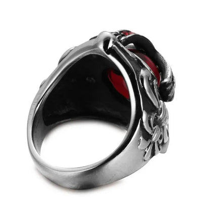 Stainless Steel Fashion Filled Diamond Men Vintage Cross Ruby Ring Jewelry - WORLD TIME VISITS