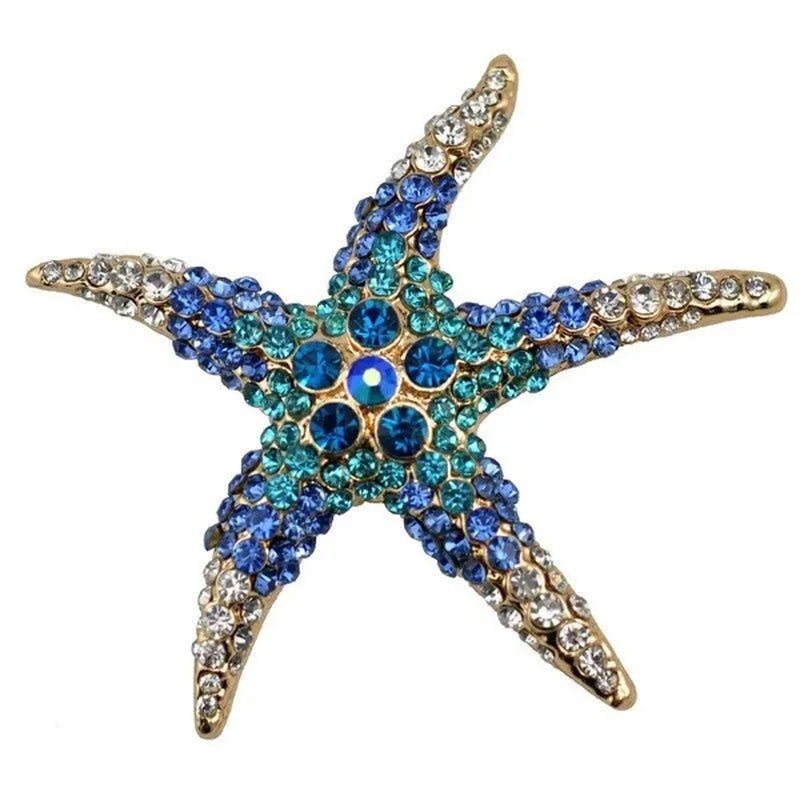 starfish brooches Blue Rhinestone Starfish Brooch Fashion colorful bridesmaid wedding For Woman - WORLD TIME VISITS