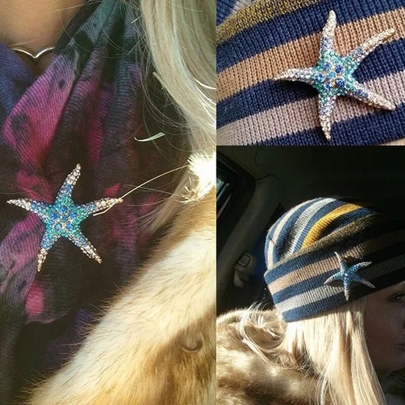 starfish brooches Blue Rhinestone Starfish Brooch Fashion colorful bridesmaid wedding For Woman - WORLD TIME VISITS
