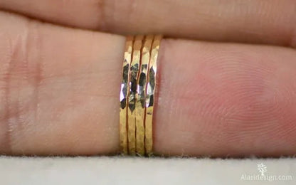 Stylish ultra - thin 925 Sterling Silver Stackable Rings 14K Hammer Rring Size 6 - 10 - WORLD TIME VISITS