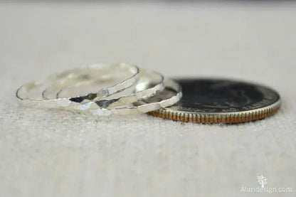 Stylish ultra - thin 925 Sterling Silver Stackable Rings 14K Hammer Rring Size 6 - 10 - WORLD TIME VISITS