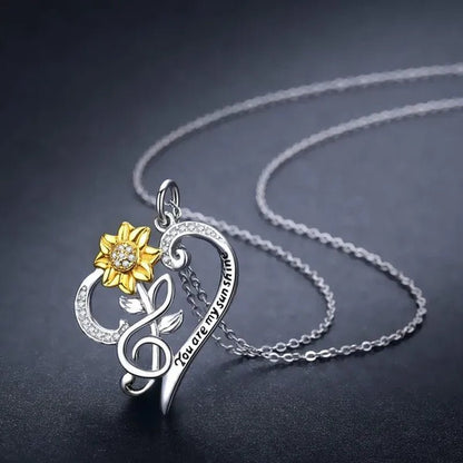 Sunflower Necklace 925 Sterling Silver - You are My Sunshine Sunflower CZ Heart Pendant Necklace Infinity Musical Note Flower Jewelry Gift for Women Lover Friends - WORLD TIME VISITS