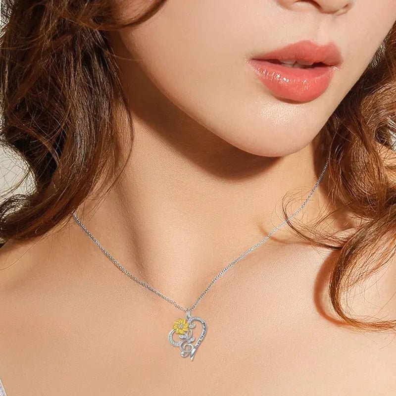 Sunflower Necklace 925 Sterling Silver - You are My Sunshine Sunflower CZ Heart Pendant Necklace Infinity Musical Note Flower Jewelry Gift for Women Lover Friends - WORLD TIME VISITS