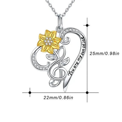Sunflower Necklace 925 Sterling Silver - You are My Sunshine Sunflower CZ Heart Pendant Necklace Infinity Musical Note Flower Jewelry Gift for Women Lover Friends - WORLD TIME VISITS