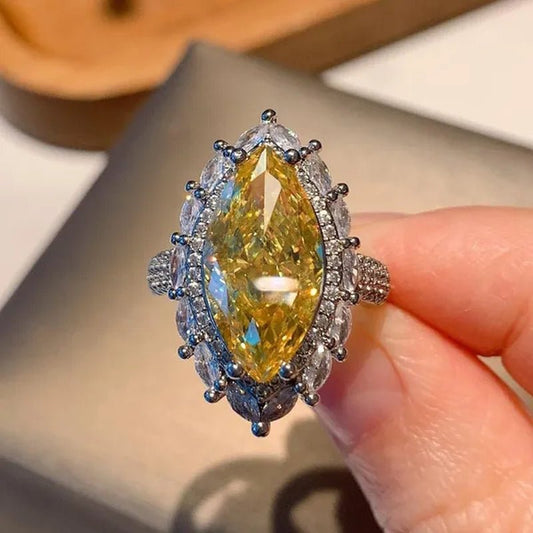 Trendy Marquise Cut Citrine Gemstone Silver Plated Rings for Women Bridal Engagement Wedding Rings Jewelry - WORLD TIME VISITS