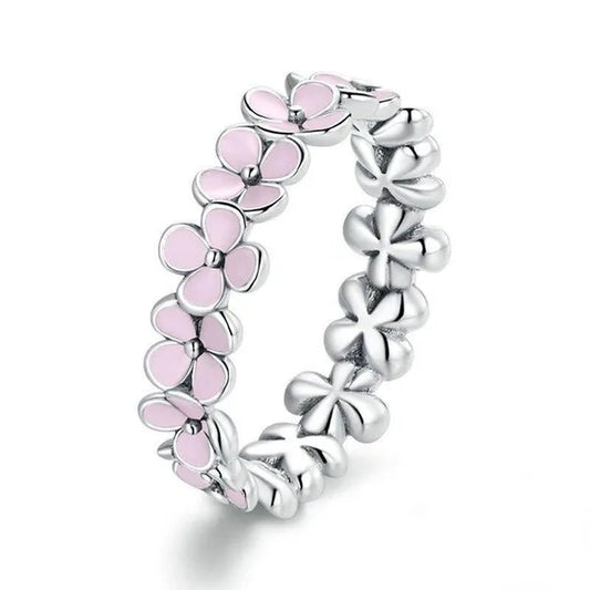 Trendy Pink Flower Wreath Finger Rings for Women Engagement Wedding Finger Ring Statement Jewelry - WORLD TIME VISITS