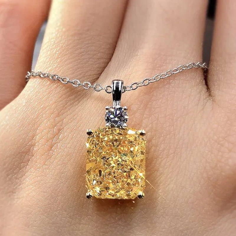 Trendy Silver Plated Square Cut Citrine Gemstone Pendant Necklace for Women Daily Casual Party Jewelry - WORLD TIME VISITS