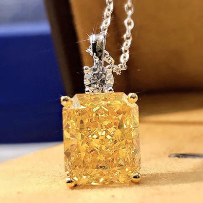 Trendy Silver Plated Square Cut Citrine Gemstone Pendant Necklace for Women Daily Casual Party Jewelry - WORLD TIME VISITS