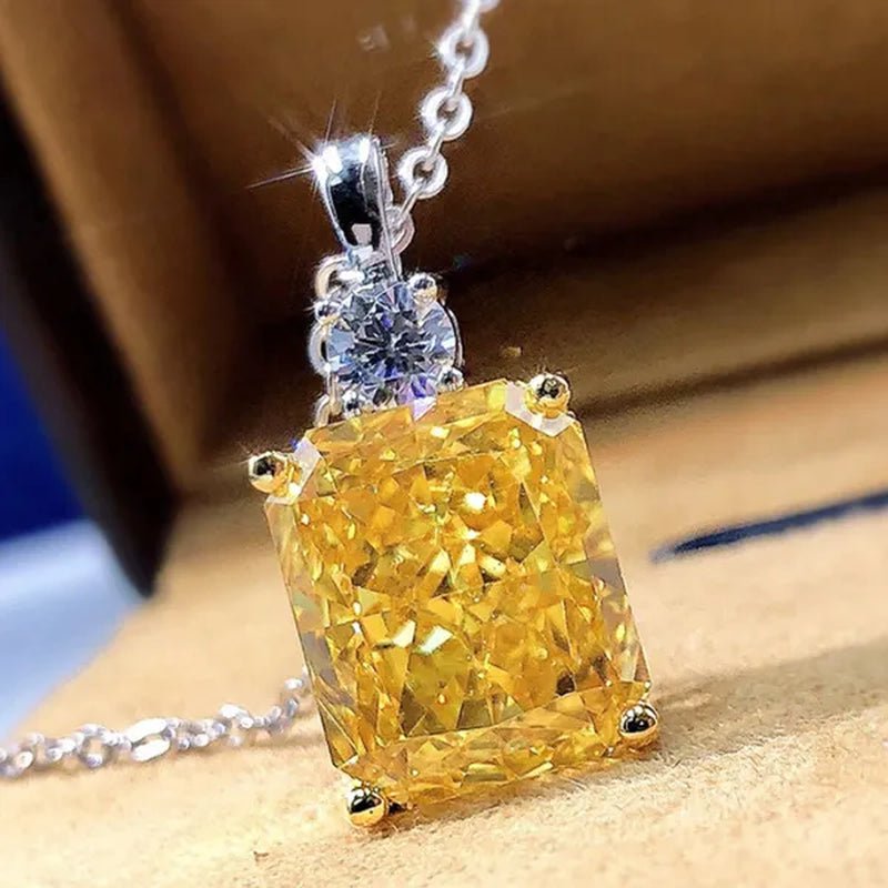 Trendy Silver Plated Square Cut Citrine Gemstone Pendant Necklace for Women Daily Casual Party Jewelry - WORLD TIME VISITS