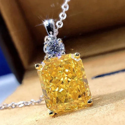 Trendy Silver Plated Square Cut Citrine Gemstone Pendant Necklace for Women Daily Casual Party Jewelry - WORLD TIME VISITS