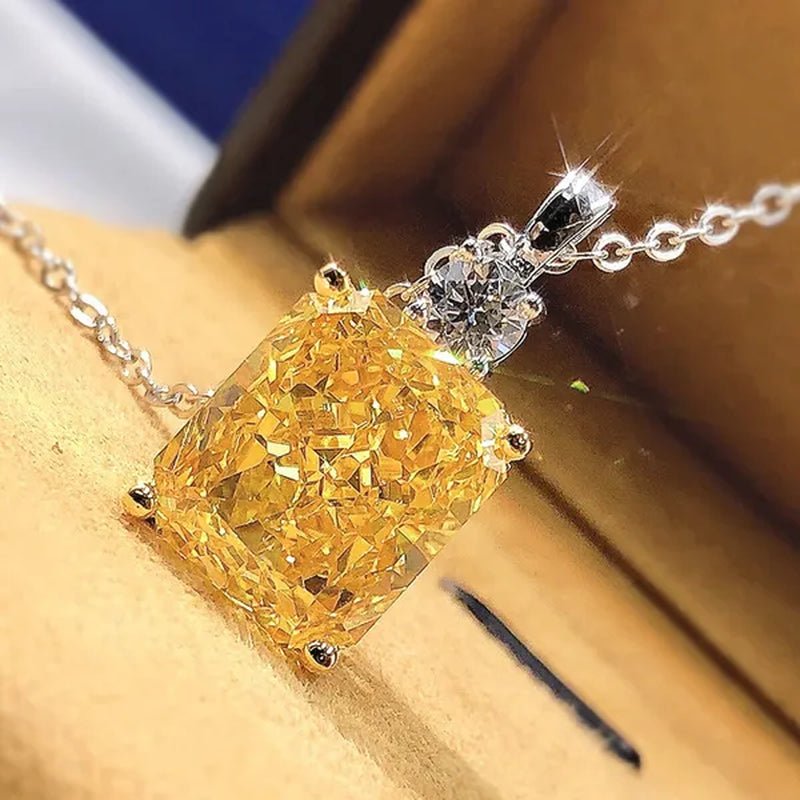 Trendy Silver Plated Square Cut Citrine Gemstone Pendant Necklace for Women Daily Casual Party Jewelry - WORLD TIME VISITS