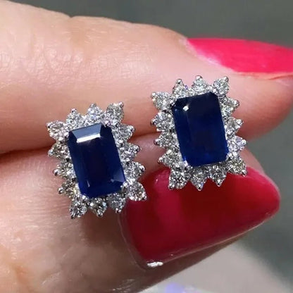 Trendy Square Cut Blue Sapphire Lab Diamond Stud Earrings for Women Bridal Wedding Party Earring Jewelry - WORLD TIME VISITS