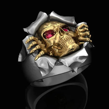 Unique Design Exquisite Men's Two Tone Personality Jewelry Punk Gothic 316L Stainless Steel Silver & Gold Breaking Skull & Ruby Eyes Ring Engagement Wedding Band Jewellry Rings Size 6 - 13 - WORLD TIME VISITS