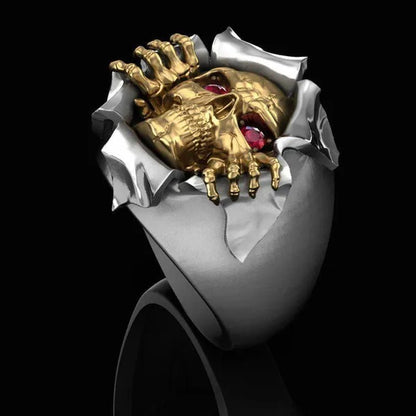 Unique Design Exquisite Men's Two Tone Personality Jewelry Punk Gothic 316L Stainless Steel Silver & Gold Breaking Skull & Ruby Eyes Ring Engagement Wedding Band Jewellry Rings Size 6 - 13 - WORLD TIME VISITS
