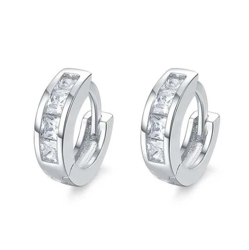 Unisex Exquisite Fashion Setting CZ Diamond Round Lab Gemestone Small Huggie Hoop Earrings for Women Men Fashion Jewelry - WORLD TIME VISITS