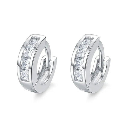 Unisex Exquisite Fashion Setting CZ Diamond Round Lab Gemestone Small Huggie Hoop Earrings for Women Men Fashion Jewelry - WORLD TIME VISITS