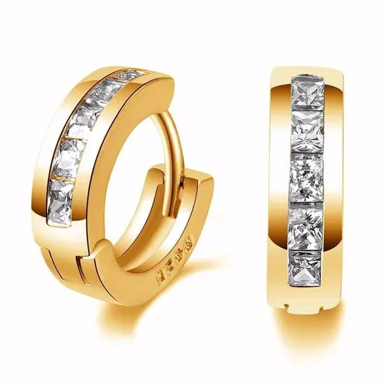 Unisex Exquisite Fashion Setting CZ Diamond Round Lab Gemestone Small Huggie Hoop Earrings for Women Men Fashion Jewelry - WORLD TIME VISITS