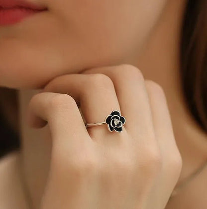 US European Creative New Women Fashion Jewelry Naturalzircon Rose Inlaidzircon Ring Ladies Vintage Black Drip flowers Ring Engagement Wedding Ring Anniversary Gift Jewelry Size 4 - 11 - WORLD TIME VISITS