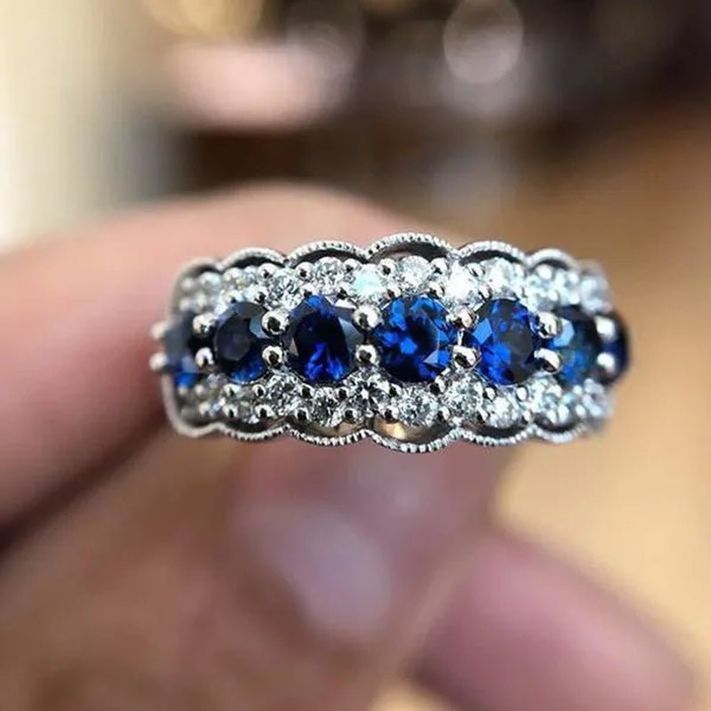 Very Attractive Diamond 925 Sterling Silver Jewelry Blue Sapphire Ring Bride Engagement Wedding Ring Size 5 - 10 - WORLD TIME VISITS