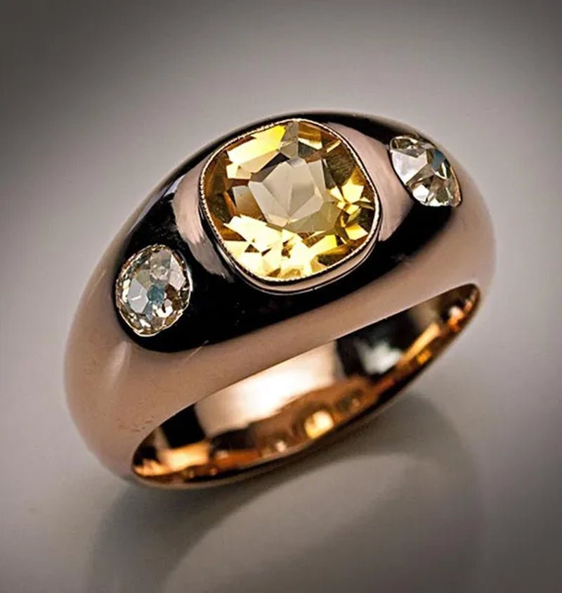 Vintage Women's Fashion Rose Gold Natural Citrine Diamond & White Sapphire Ring Anniversary Gift Engagement Bridal Wedding Jewelry Rings Size 5 - 10 - WORLD TIME VISITS