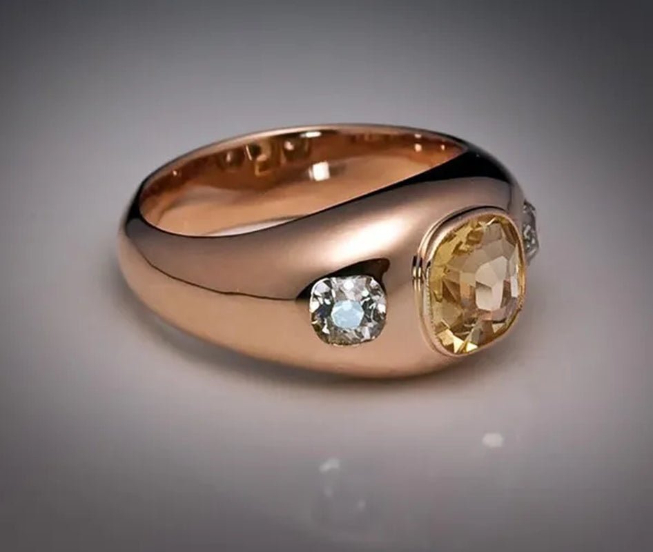 Vintage Women's Fashion Rose Gold Natural Citrine Diamond & White Sapphire Ring Anniversary Gift Engagement Bridal Wedding Jewelry Rings Size 5 - 10 - WORLD TIME VISITS