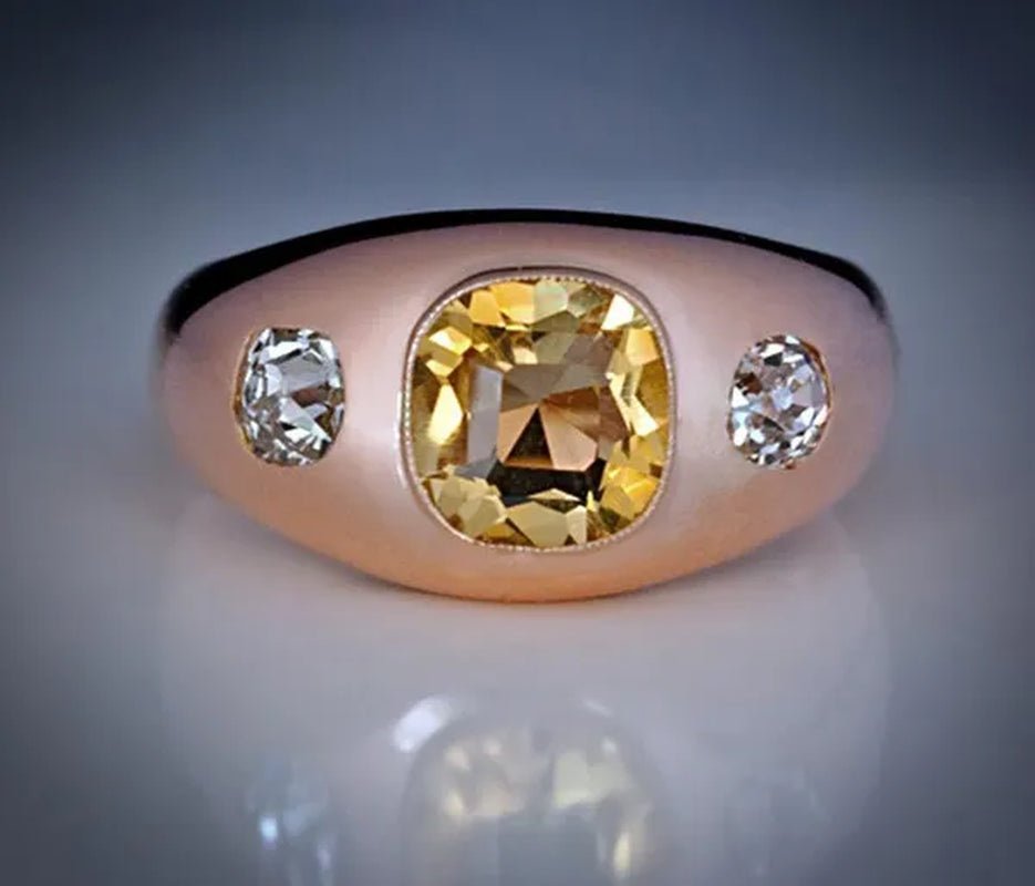 Vintage Women's Fashion Rose Gold Natural Citrine Diamond & White Sapphire Ring Anniversary Gift Engagement Bridal Wedding Jewelry Rings Size 5 - 10 - WORLD TIME VISITS