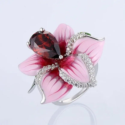 Woman's Rose Ring Jewelry 925 Sterling Silver Natural Gem Ruby Diamond Ring Bridal Party Engagement Wedding Ring Jewelry Size US5 - 11 - WORLD TIME VISITS