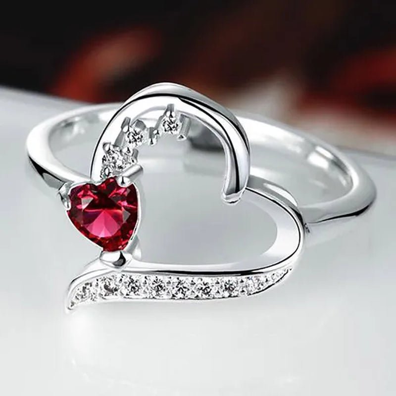 Women 925 Sterling Silver Red Ruby Gemstone Heart Ring Wedding Jewelry New Size 5 - 10 - WORLD TIME VISITS