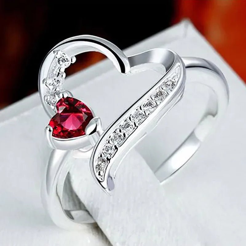 Women 925 Sterling Silver Red Ruby Gemstone Heart Ring Wedding Jewelry New Size 5 - 10 - WORLD TIME VISITS