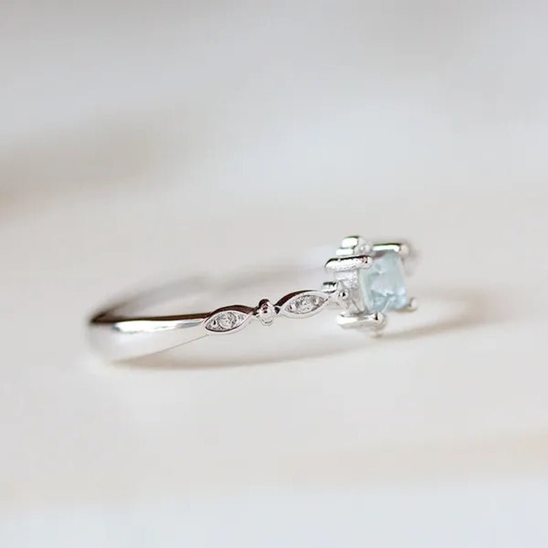 Women Cube Sea Blue Sapphire Fineness Rings Wedding Engagement Propose Ring Jewelry - WORLD TIME VISITS