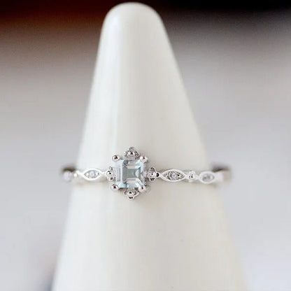 Women Cube Sea Blue Sapphire Fineness Rings Wedding Engagement Propose Ring Jewelry - WORLD TIME VISITS