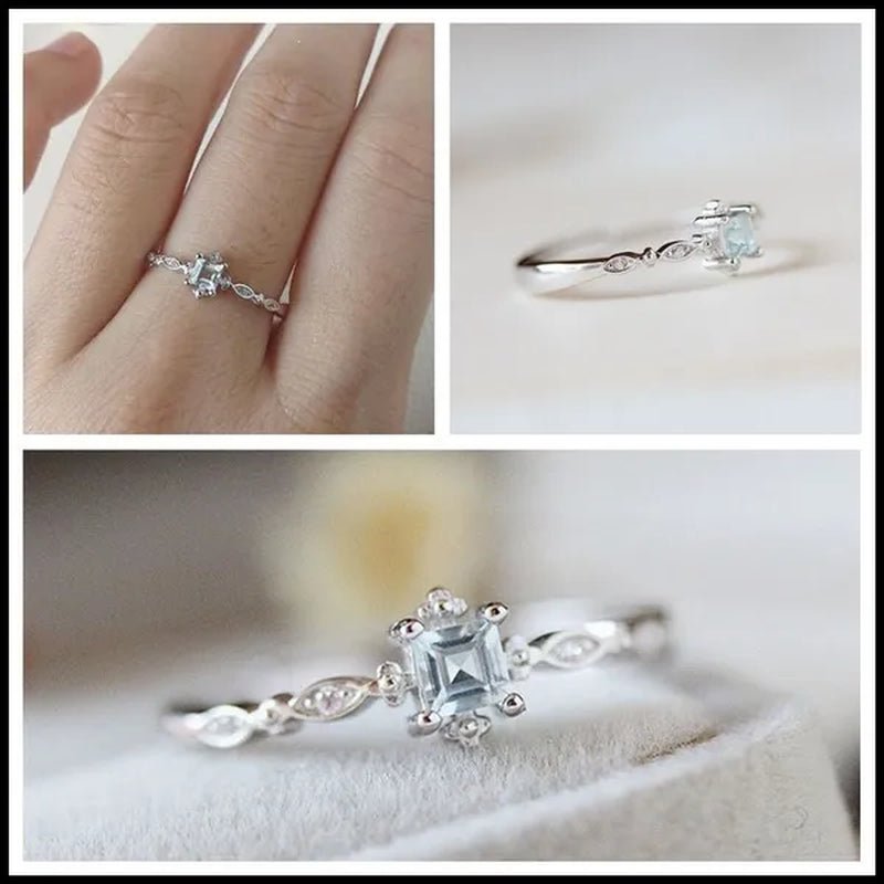 Women Cube Sea Blue Sapphire Fineness Rings Wedding Engagement Propose Ring Jewelry - WORLD TIME VISITS
