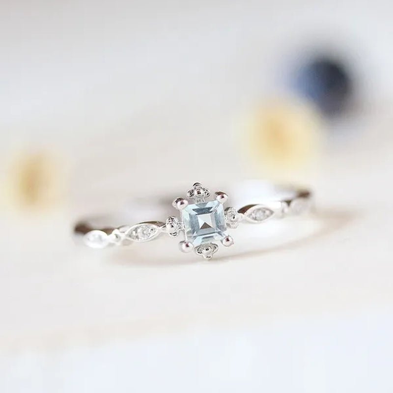 Women Cube Sea Blue Sapphire Fineness Rings Wedding Engagement Propose Ring Jewelry - WORLD TIME VISITS