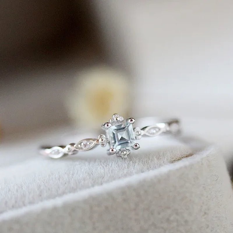 Women Cube Sea Blue Sapphire Fineness Rings Wedding Engagement Propose Ring Jewelry - WORLD TIME VISITS
