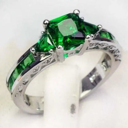Women's Fashion 925 Silver Plated Green Gemstone CZ Ring Topaz Ring Bride Engagement Wedding Ring Jewelry Size 5 - 10 (Choice Color) - WORLD TIME VISITS