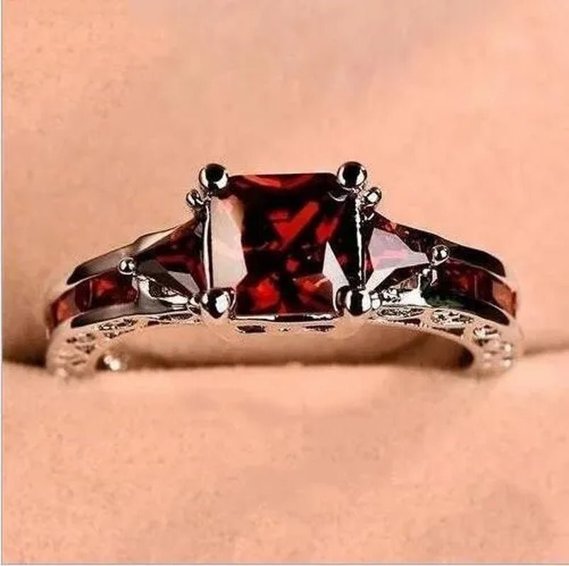 Women's Fashion 925 Silver Plated Green Gemstone CZ Ring Topaz Ring Bride Engagement Wedding Ring Jewelry Size 5 - 10 (Choice Color) - WORLD TIME VISITS