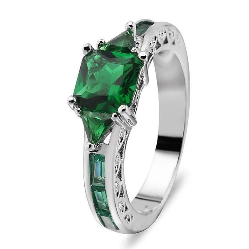 Women's Fashion 925 Silver Plated Green Gemstone CZ Ring Topaz Ring Bride Engagement Wedding Ring Jewelry Size 5 - 10 (Choice Color) - WORLD TIME VISITS